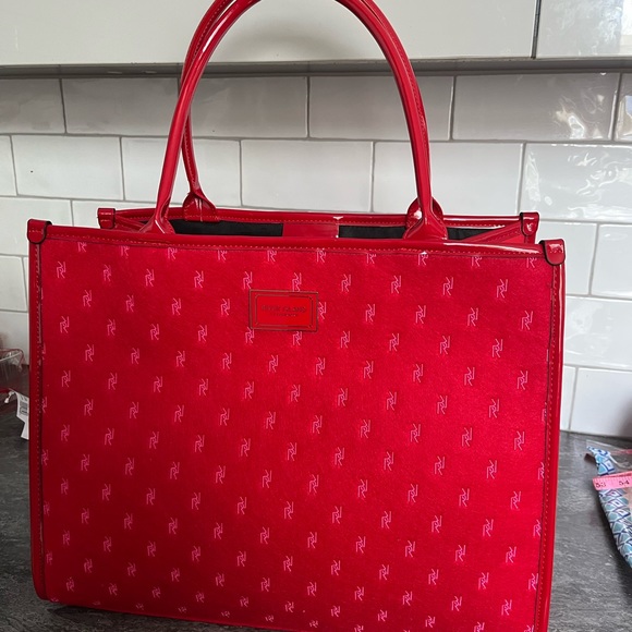 River island limited edition red monogram tote bag travel bag - Picture 6 of 8